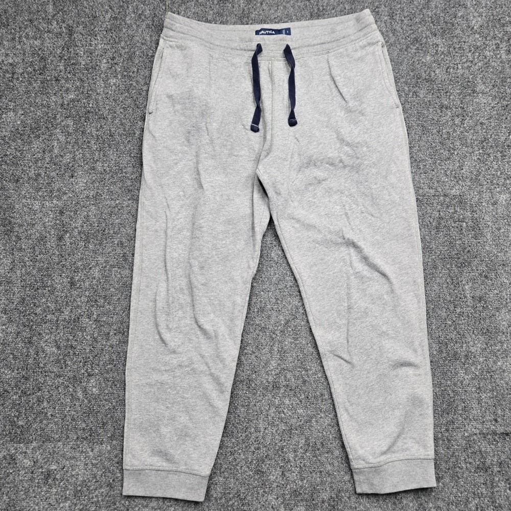 Nautica Mens Heather Gray Jogger Sweatpants Drawstring Large Logo 1543102
